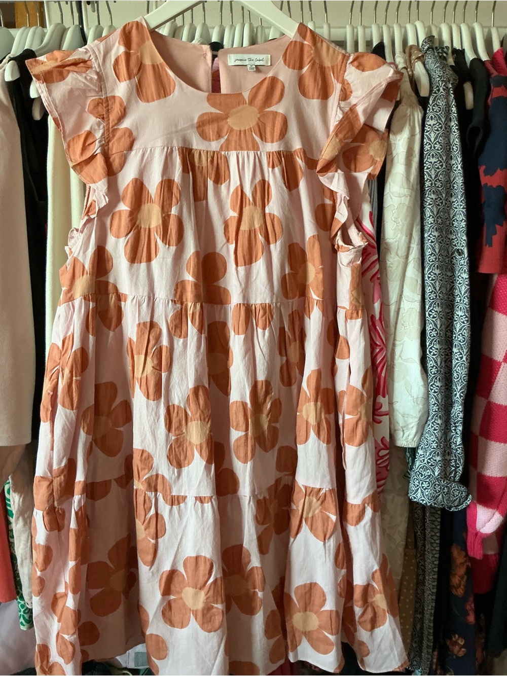 Jacquie the label Pink & Orange Floral Ruffle Dress size medium